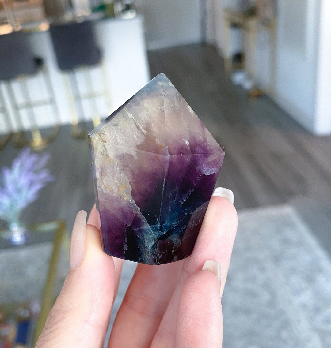 Fluorite "Tie-Dye" Style Polished Point - Get this EXACT Stone - Protection - Aura Cleanse - Communication - Visions - Rainbow Fluorite