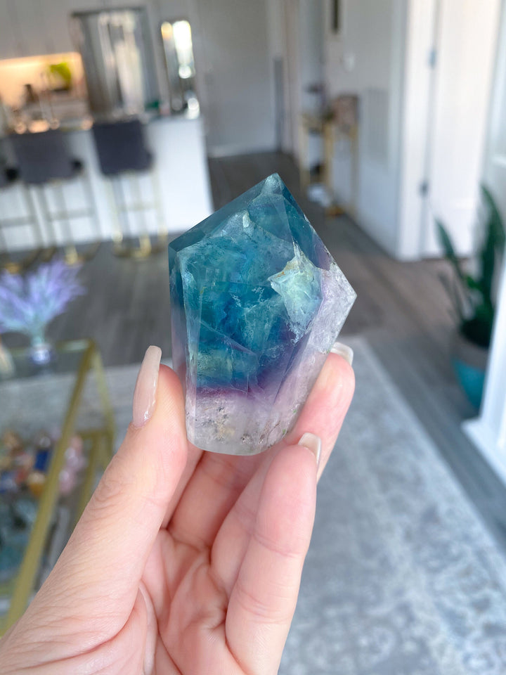Rainbow Fluorite Polished Point with Inclusions - Get this EXACT Stone - Protection - Aura Cleanse - Communication - Visions