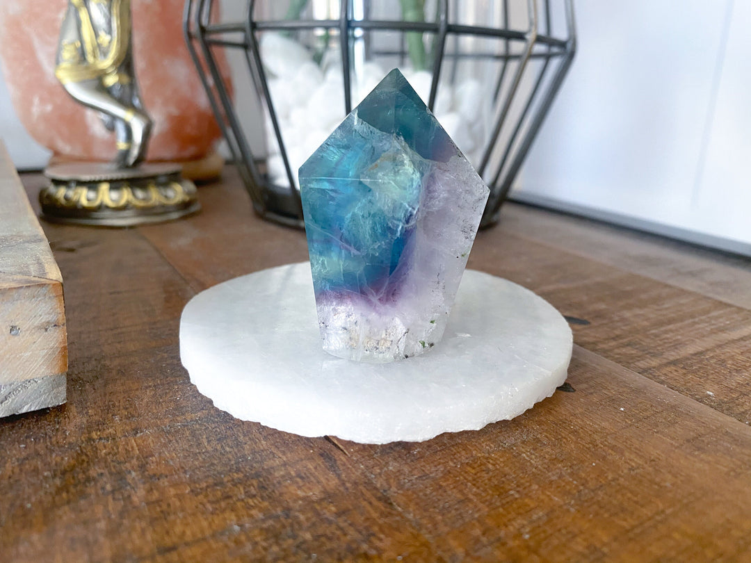 Rainbow Fluorite Polished Point with Inclusions - Get this EXACT Stone - Protection - Aura Cleanse - Communication - Visions
