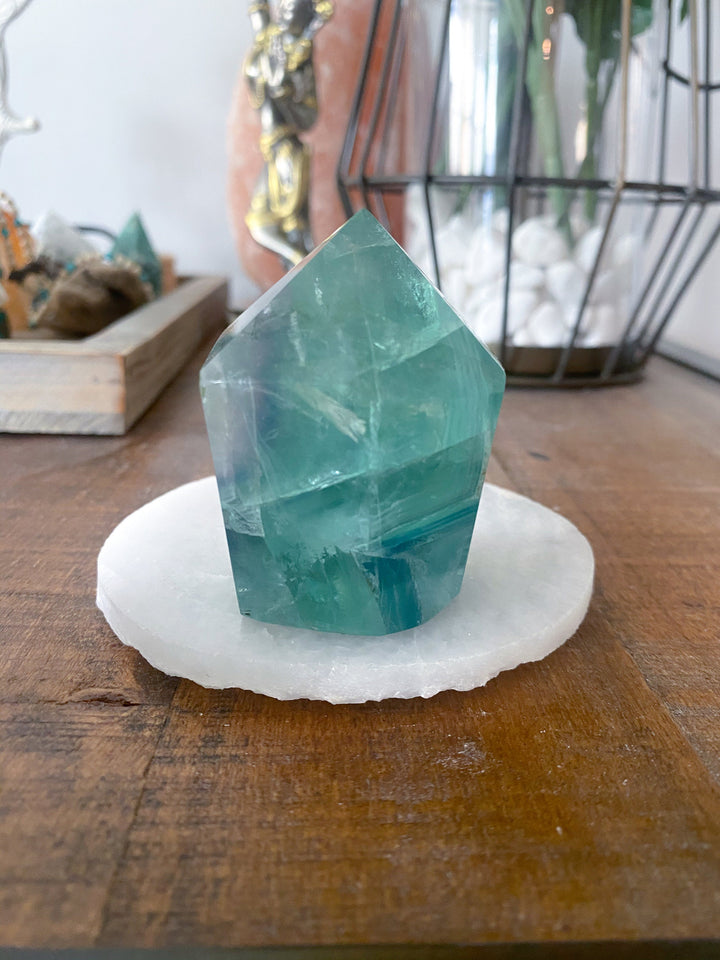 Polished Fluorite Point - Light Green and Purple - Get this EXACT Stone - Protection - Aura Cleanse - Communication - Visions