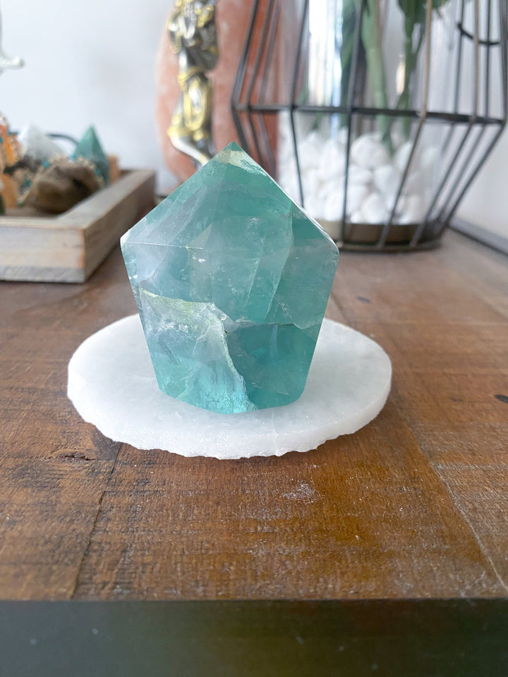 Polished Fluorite Point - Light Green and Purple - Get this EXACT Stone - Protection - Aura Cleanse - Communication - Visions