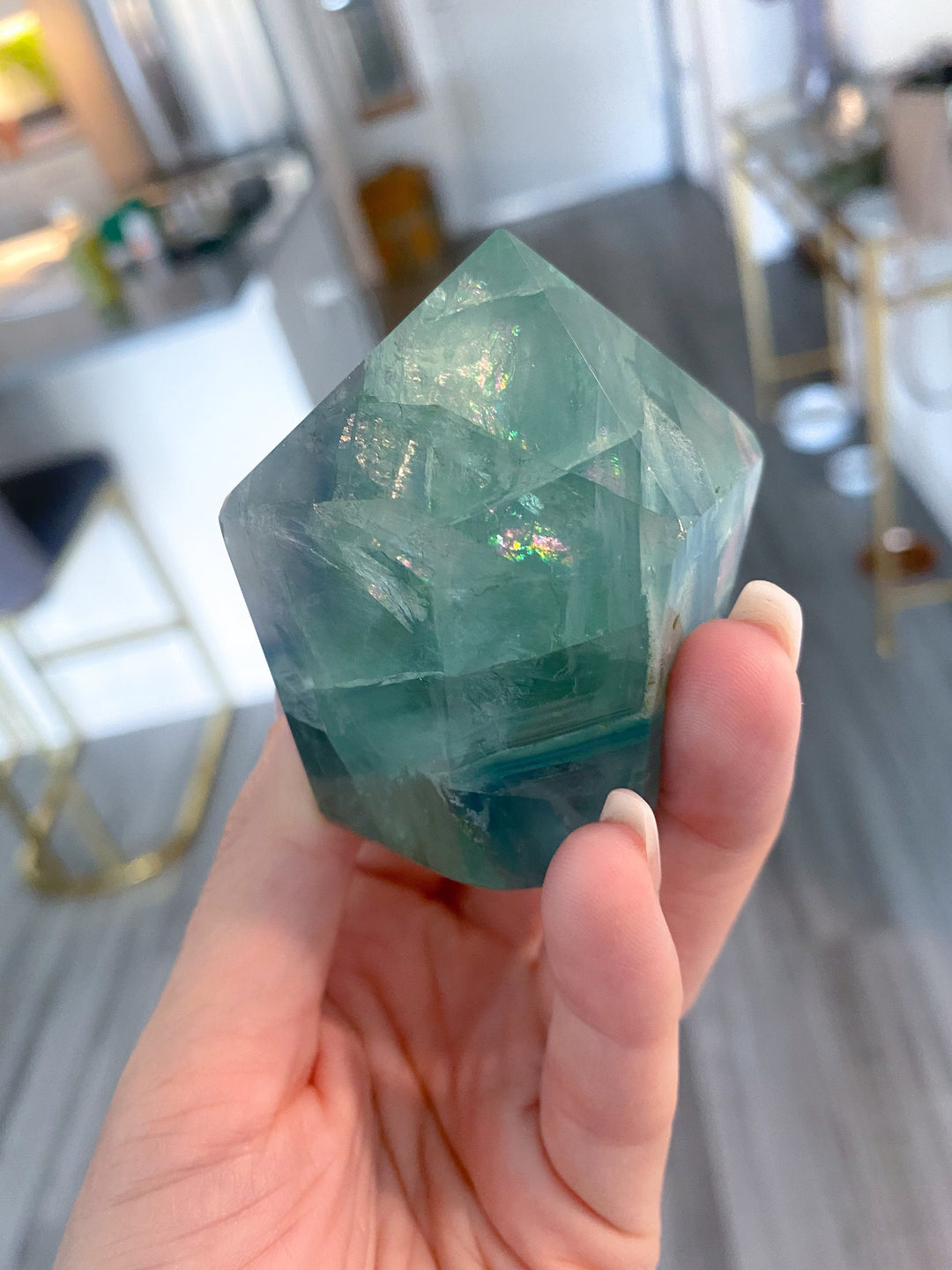 Polished Fluorite Point - Light Green and Purple - Get this EXACT Stone - Protection - Aura Cleanse - Communication - Visions