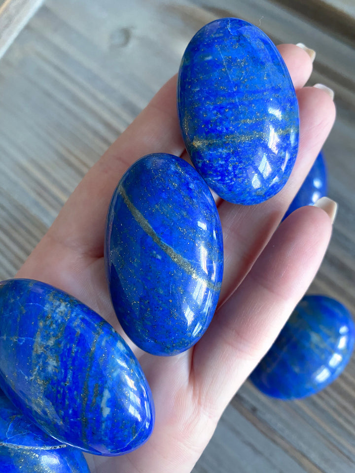 Calming Lapis Lazuli Oval Palm Stone - Peace - Confidence - Truth - Wisdom - Serenity - Communication - Throat Chakra - Royal Blue