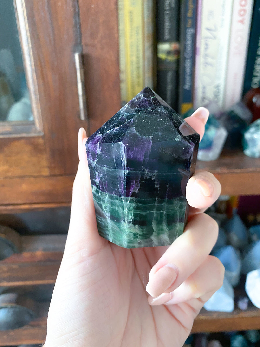 Rainbow Fluorite Fully Polished Point - Purple and Green - Get this EXACT Stone - Protection - Aura Cleanse - Communication - Visions