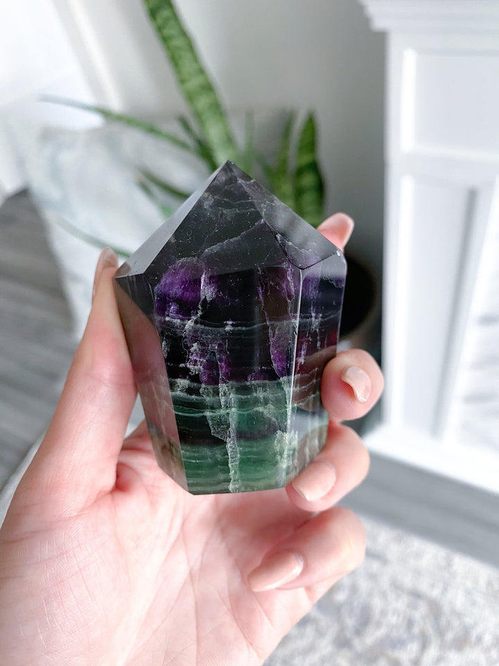 Rainbow Fluorite Fully Polished Point - Purple and Green - Get this EXACT Stone - Protection - Aura Cleanse - Communication - Visions