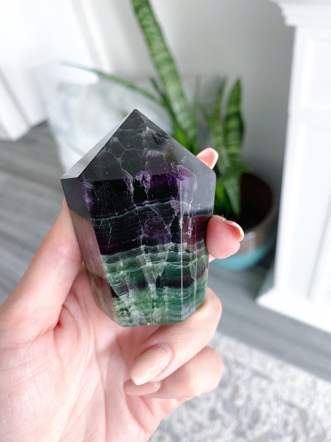 Rainbow Fluorite Fully Polished Point - Purple and Green - Get this EXACT Stone - Protection - Aura Cleanse - Communication - Visions