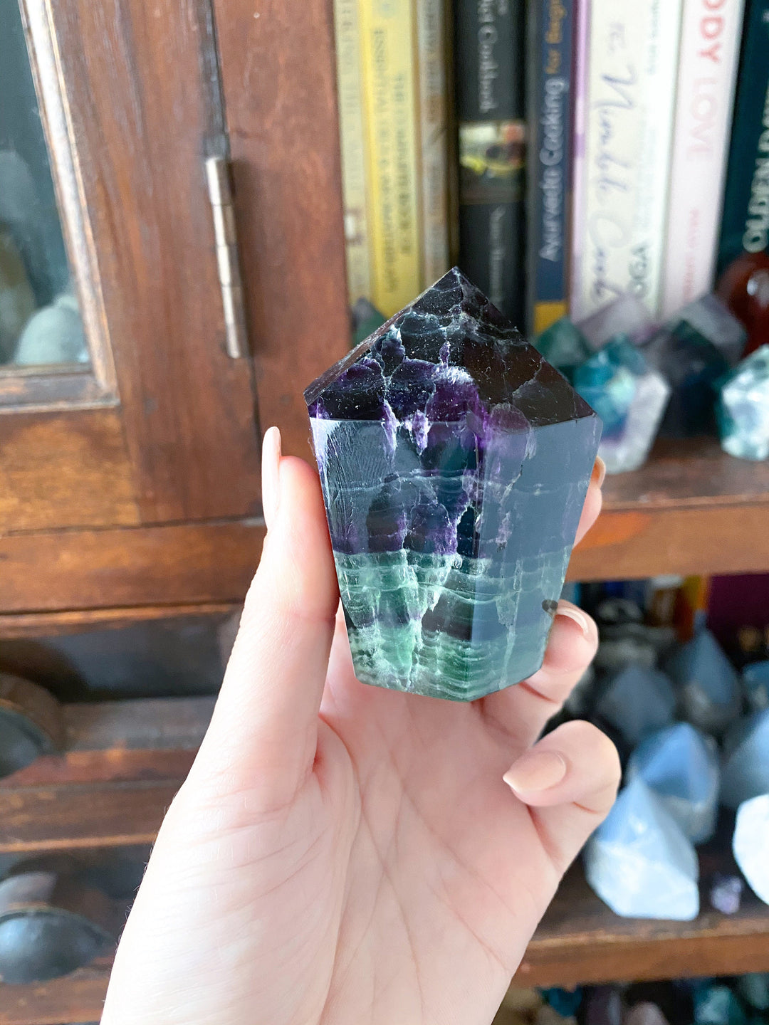 Rainbow Fluorite Fully Polished Point - Purple and Green - Get this EXACT Stone - Protection - Aura Cleanse - Communication - Visions