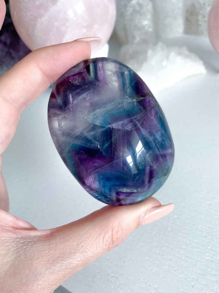 Chevron Pattern Rainbow Fluorite Palm - Green Blue Purple - Get this EXACT Stone - Protection - Aura Cleanse - Communication - Visions