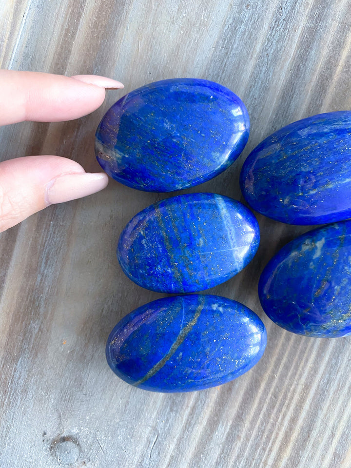 Calming Lapis Lazuli Oval Palm Stone - Peace - Confidence - Truth - Wisdom - Serenity - Communication - Throat Chakra - Royal Blue