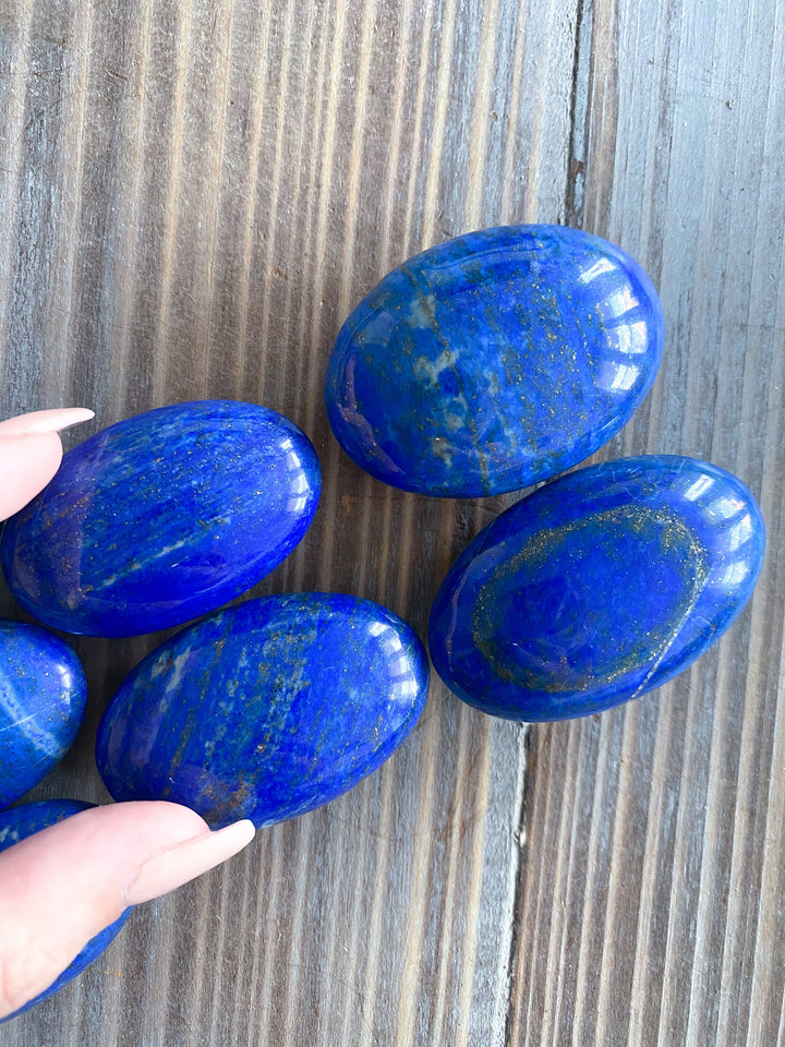 Calming Lapis Lazuli Oval Palm Stone - Peace - Confidence - Truth - Wisdom - Serenity - Communication - Throat Chakra - Royal Blue