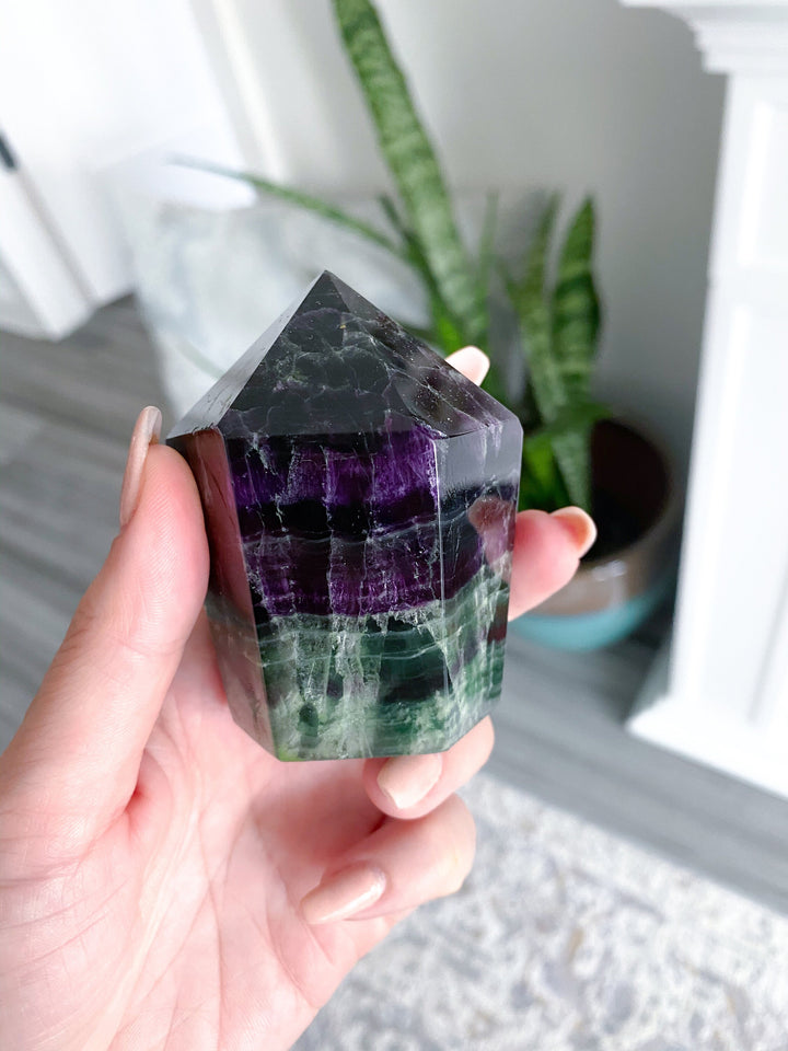 Rainbow Fluorite Fully Polished Point - Purple and Green - Get this EXACT Stone - Protection - Aura Cleanse - Communication - Visions