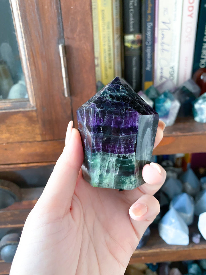 Rainbow Fluorite Fully Polished Point - Purple and Green - Get this EXACT Stone - Protection - Aura Cleanse - Communication - Visions