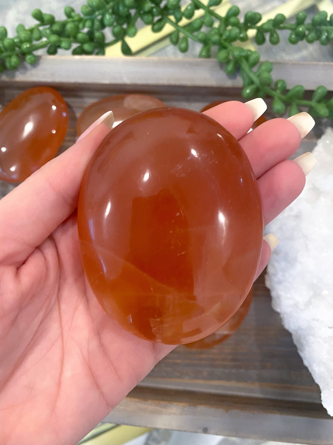 Honey Calcite Palm Stone -