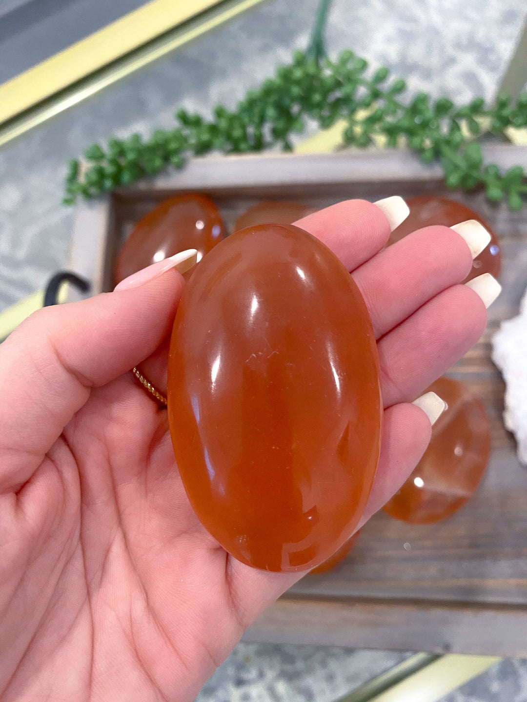 Honey Calcite Palm Stone -