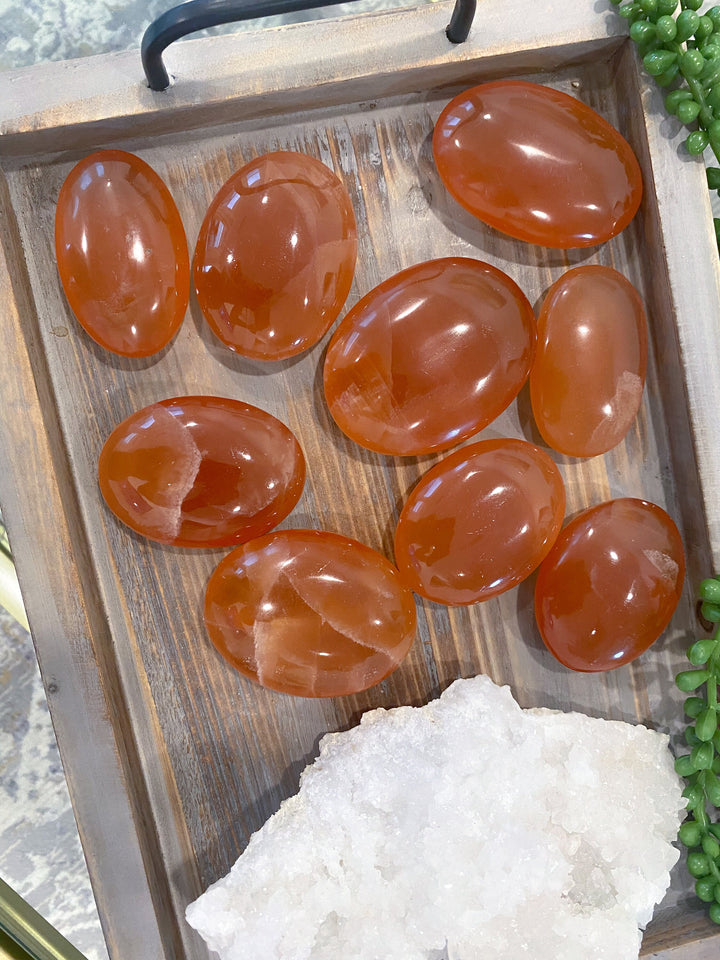 Honey Calcite Palm Stone -