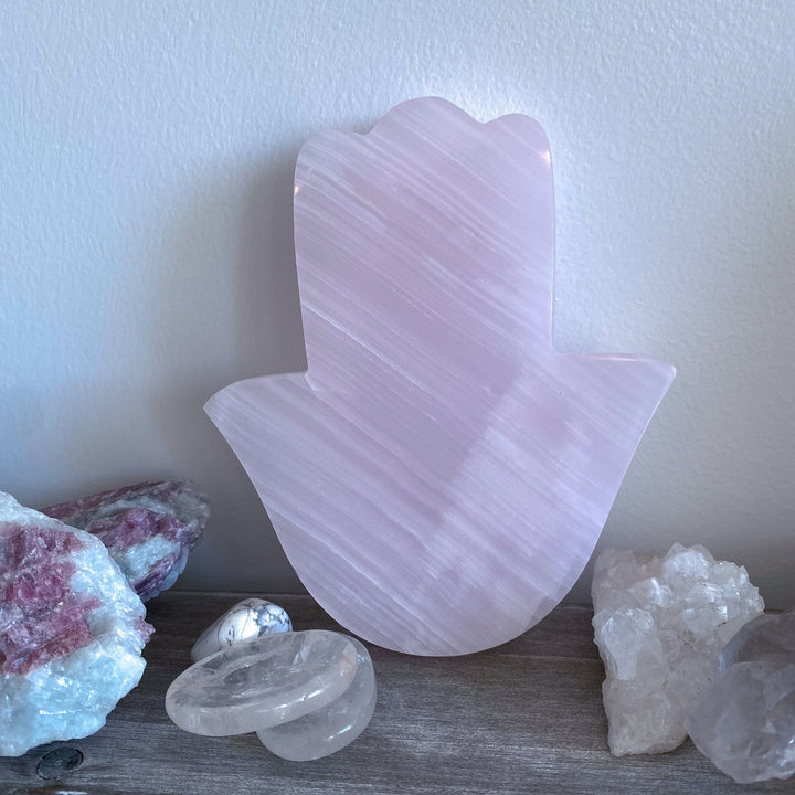 XL Pink Calcite HAMSA Hand Carving