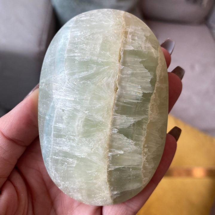 XL Pistachio Green Calcite Palm Stone - Get Exact Stone