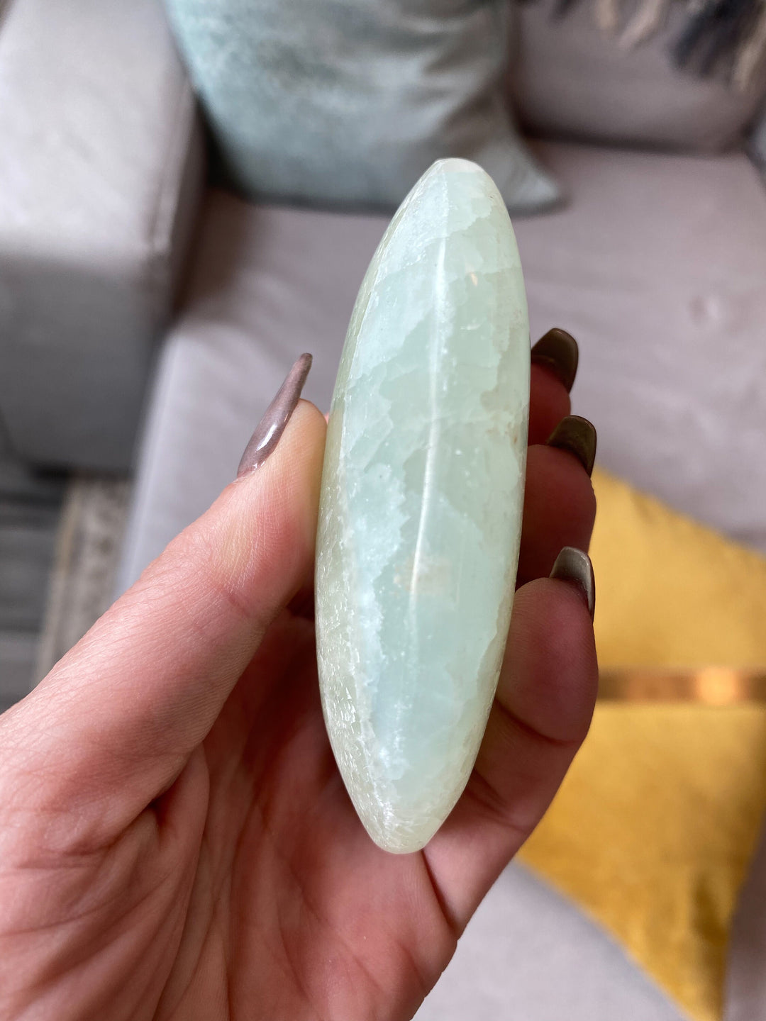 XL Pistachio Green Calcite Palm Stone - Get Exact Stone