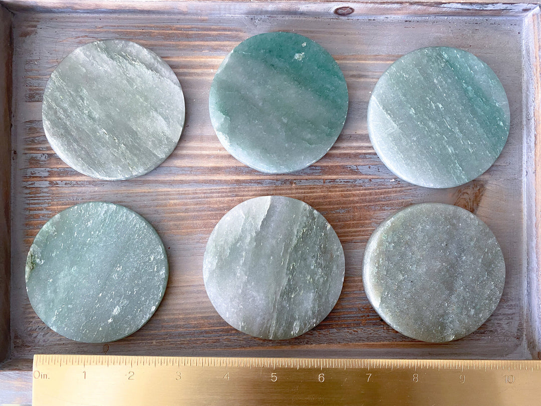 Light Green Aventurine Charger - Circle - Slice - Health - Achievement - Success - Money - Heart - Prosperity - Happy - Coaster