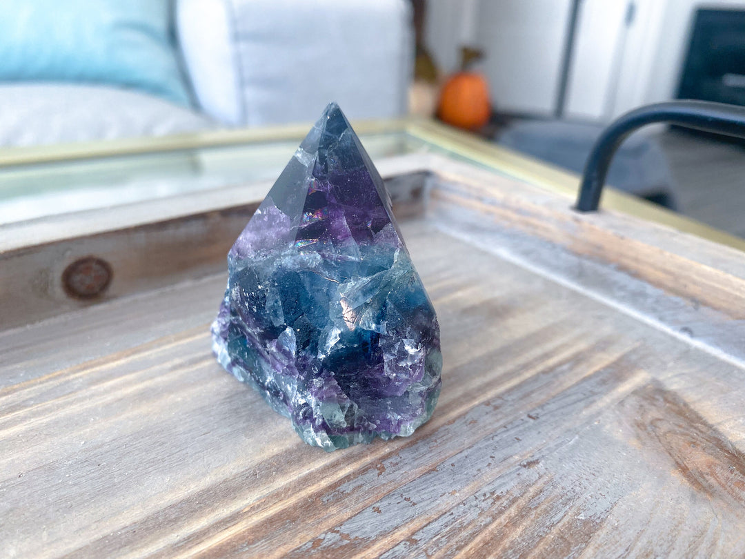 Polished Rainbow Fluorite Point - Green and Purple - Get this EXACT Stone - Protection - Aura Cleanse - Communication - Visions
