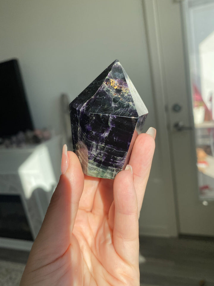 Agate Inclusion Rainbow Fluorite Polished Point - Get this EXACT Stone - Protection - Aura Cleanse - Communication - Visions