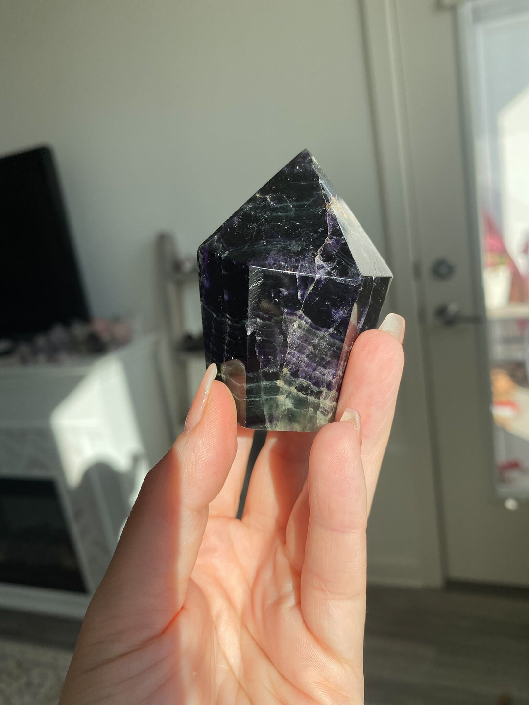 Agate Inclusion Rainbow Fluorite Polished Point - Get this EXACT Stone - Protection - Aura Cleanse - Communication - Visions