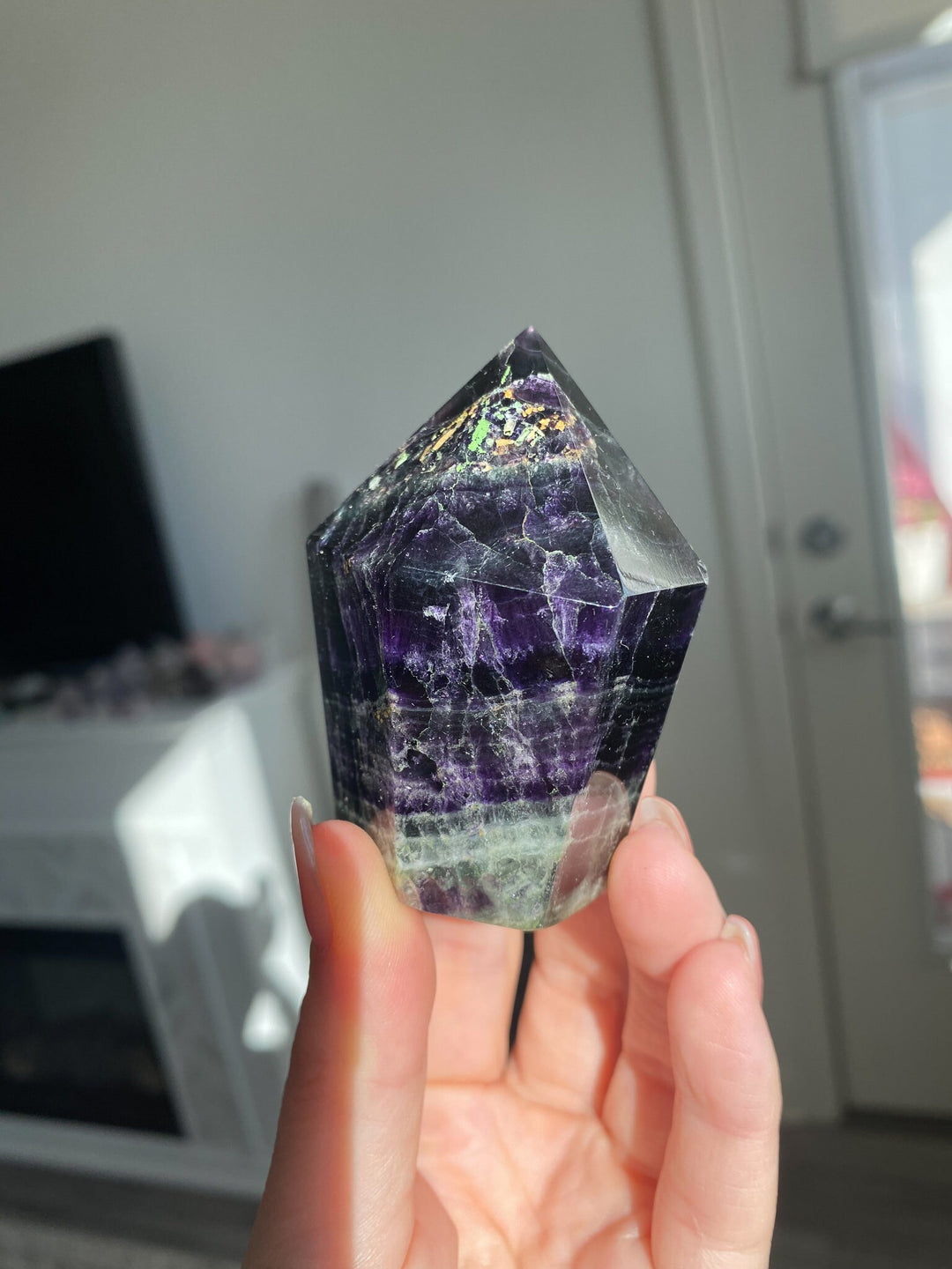 Agate Inclusion Rainbow Fluorite Polished Point - Get this EXACT Stone - Protection - Aura Cleanse - Communication - Visions