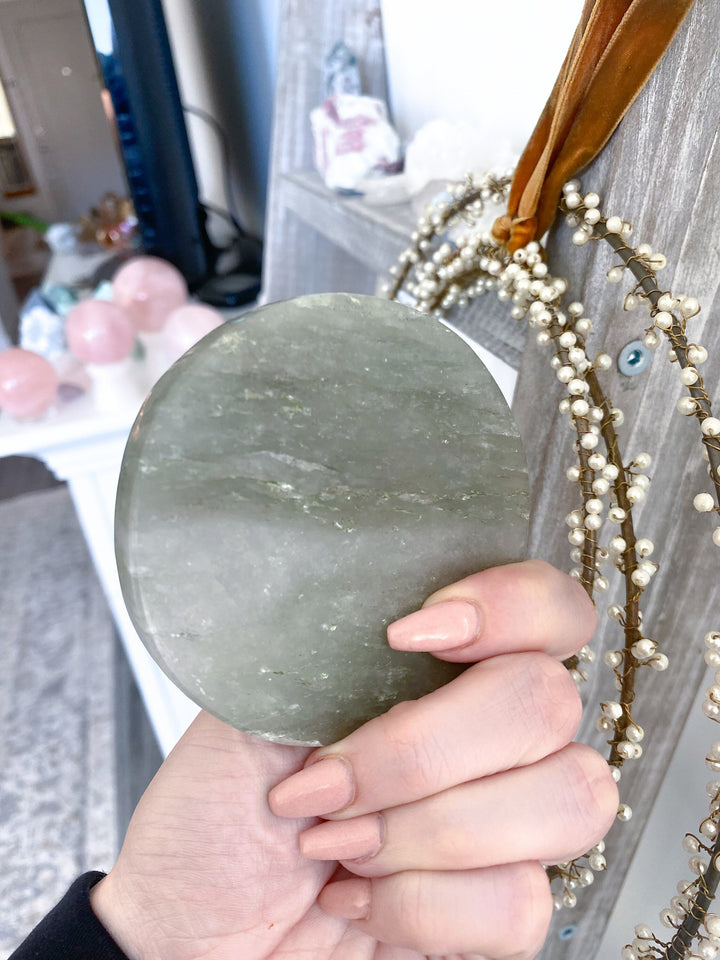 Light Green Aventurine Charger - Circle - Slice - Health - Achievement - Success - Money - Heart - Prosperity - Happy - Coaster