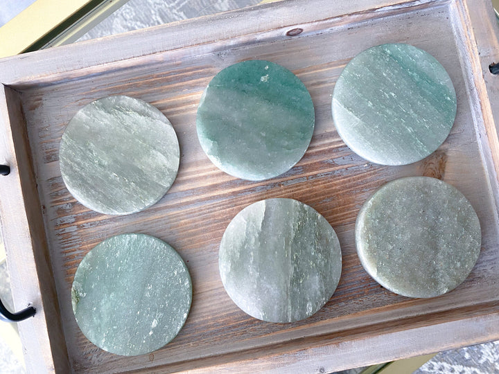 Light Green Aventurine Charger - Circle - Slice - Health - Achievement - Success - Money - Heart - Prosperity - Happy - Coaster