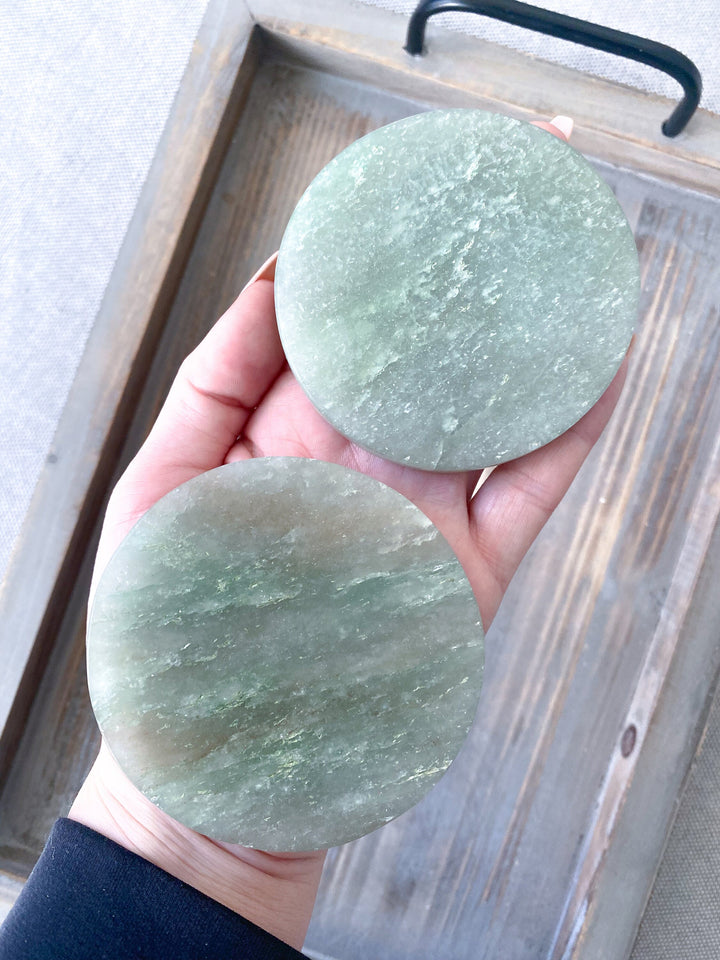 Light Green Aventurine Charger - Circle - Slice - Health - Achievement - Success - Money - Heart - Prosperity - Happy - Coaster