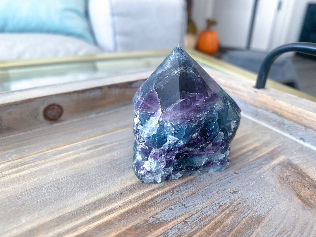 Polished Rainbow Fluorite Point - Green and Purple - Get this EXACT Stone - Protection - Aura Cleanse - Communication - Visions