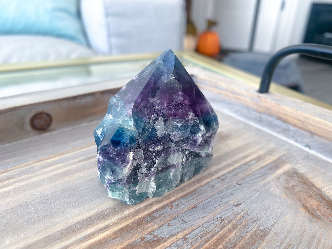 Polished Rainbow Fluorite Point - Green and Purple - Get this EXACT Stone - Protection - Aura Cleanse - Communication - Visions