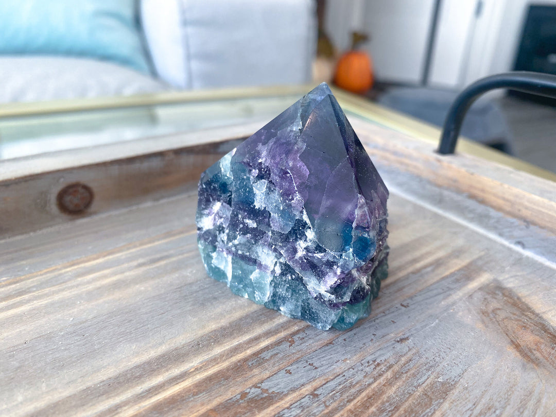 Polished Rainbow Fluorite Point - Green and Purple - Get this EXACT Stone - Protection - Aura Cleanse - Communication - Visions
