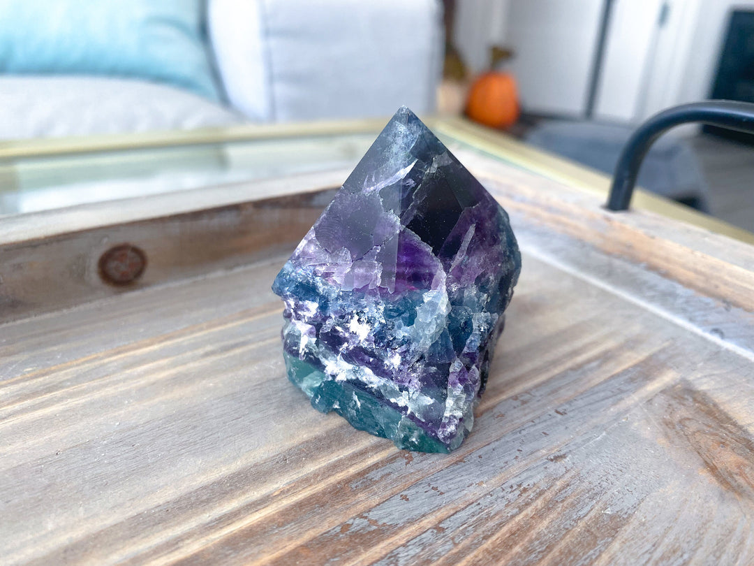 Polished Rainbow Fluorite Point - Green and Purple - Get this EXACT Stone - Protection - Aura Cleanse - Communication - Visions