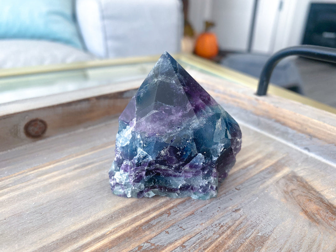Polished Rainbow Fluorite Point - Green and Purple - Get this EXACT Stone - Protection - Aura Cleanse - Communication - Visions
