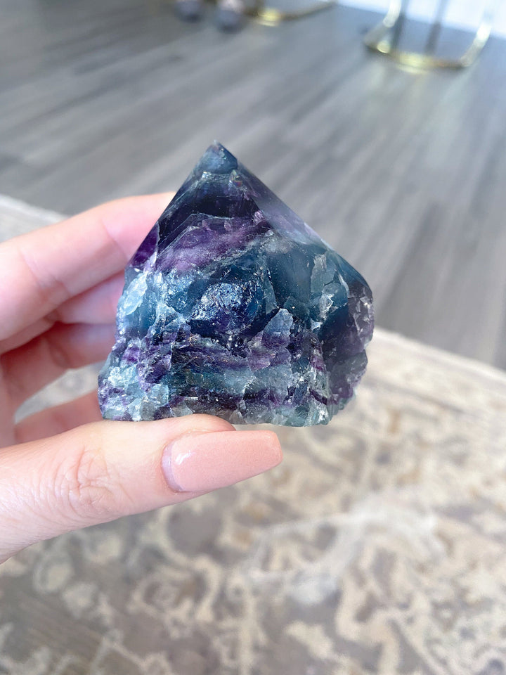 Polished Rainbow Fluorite Point - Green and Purple - Get this EXACT Stone - Protection - Aura Cleanse - Communication - Visions