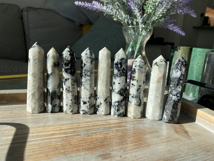 Rainbow Moonstone 3" Tower - Safety Crystal - Hope - Happiness - Fresh Start - Moon Divine Feminine Energy - Support - Soothing