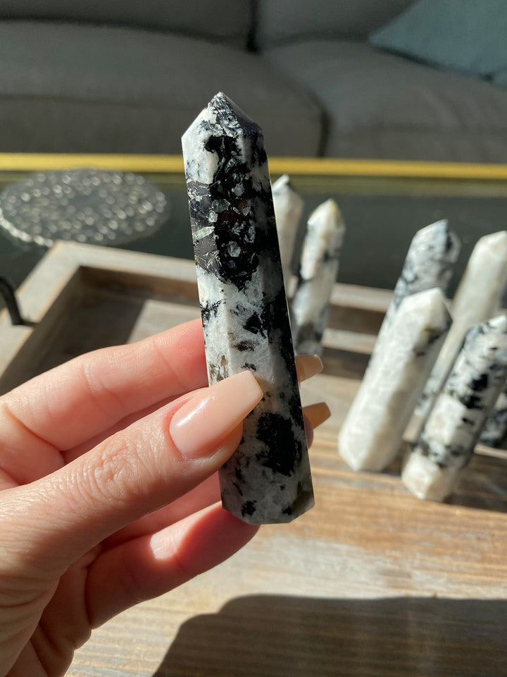 Rainbow Moonstone 3" Tower - Safety Crystal - Hope - Happiness - Fresh Start - Moon Divine Feminine Energy - Support - Soothing