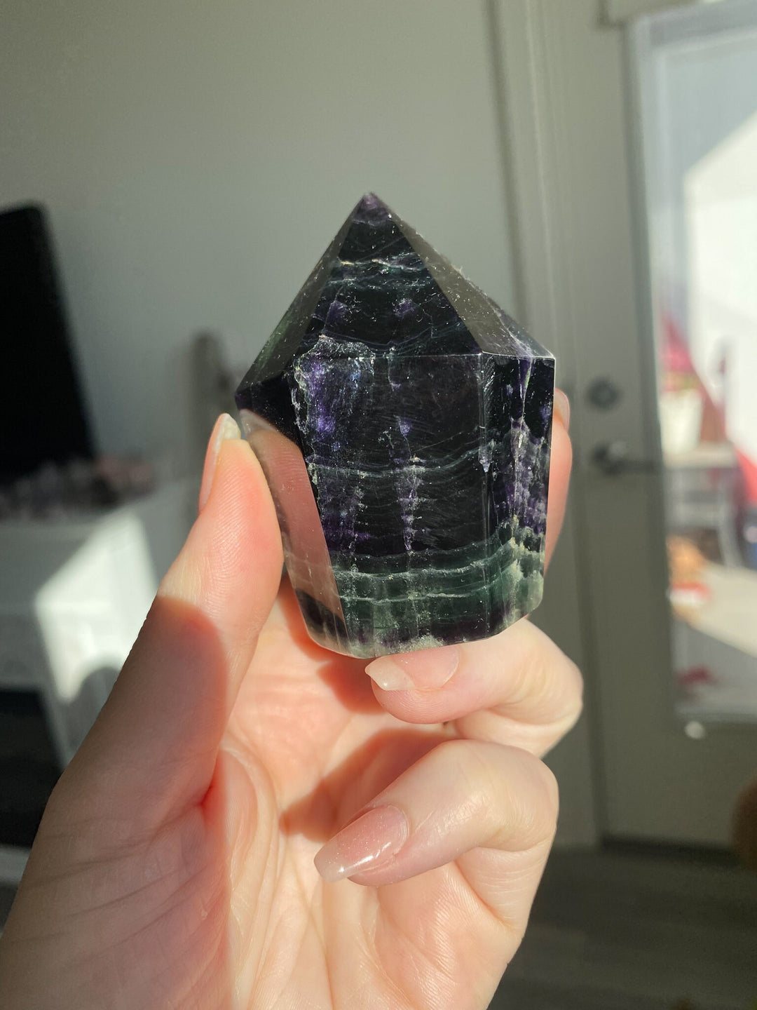 Agate Inclusion Rainbow Fluorite Polished Point - Get this EXACT Stone - Protection - Aura Cleanse - Communication - Visions