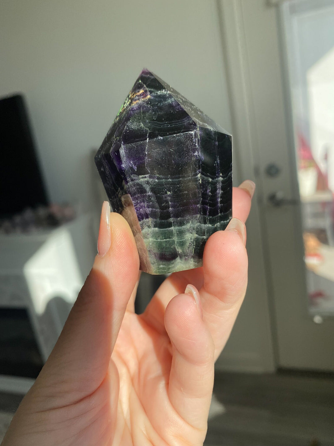 Agate Inclusion Rainbow Fluorite Polished Point - Get this EXACT Stone - Protection - Aura Cleanse - Communication - Visions