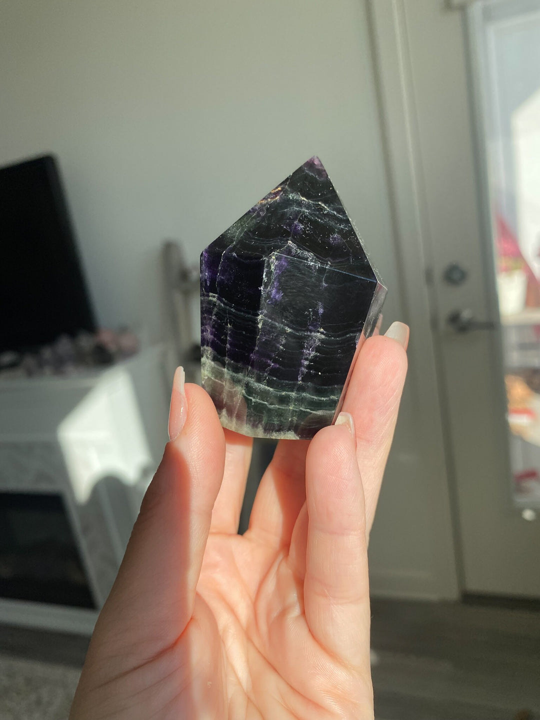 Agate Inclusion Rainbow Fluorite Polished Point - Get this EXACT Stone - Protection - Aura Cleanse - Communication - Visions