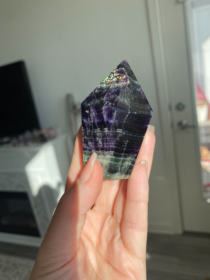 Agate Inclusion Rainbow Fluorite Polished Point - Get this EXACT Stone - Protection - Aura Cleanse - Communication - Visions