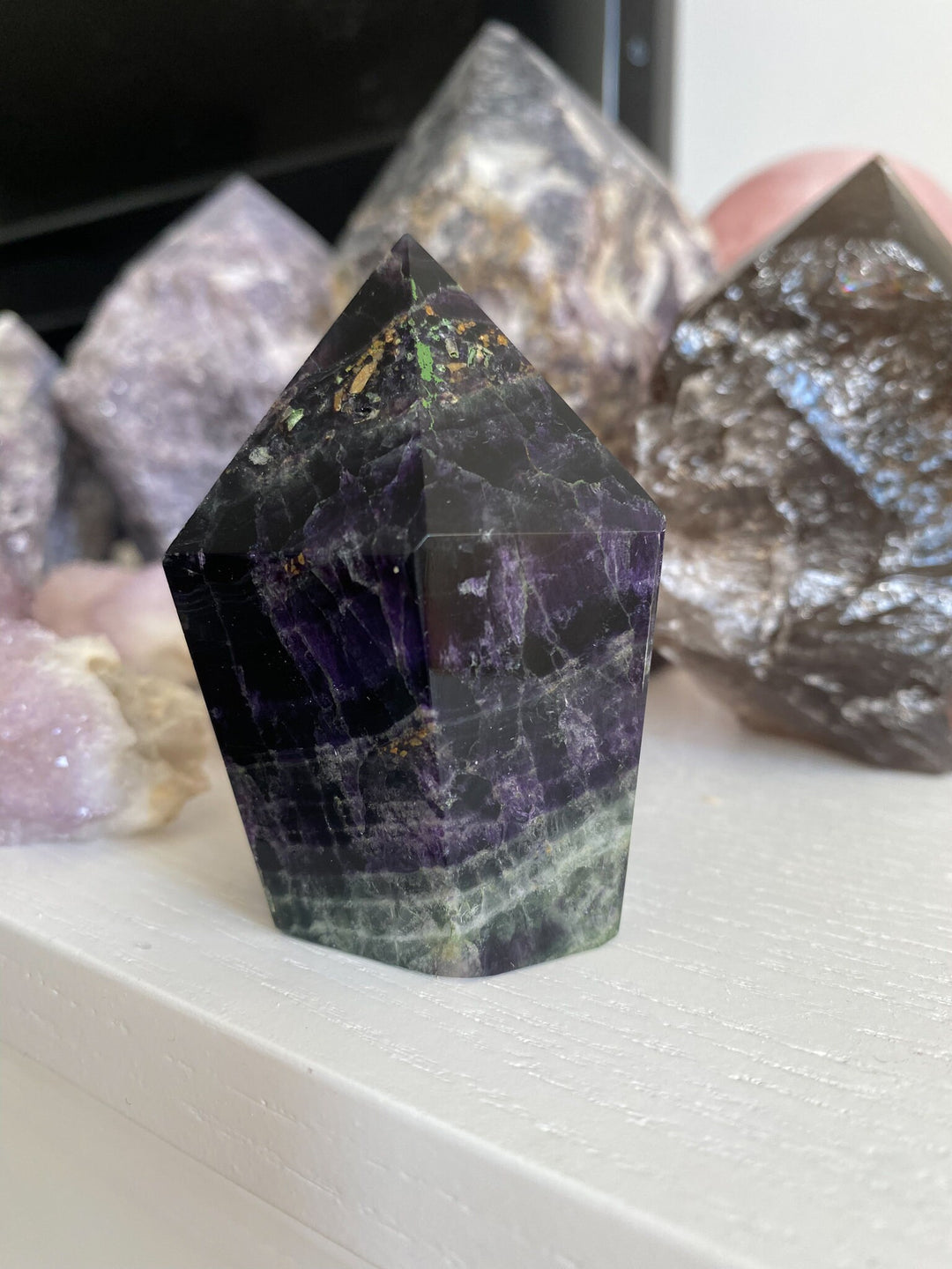 Agate Inclusion Rainbow Fluorite Polished Point - Get this EXACT Stone - Protection - Aura Cleanse - Communication - Visions