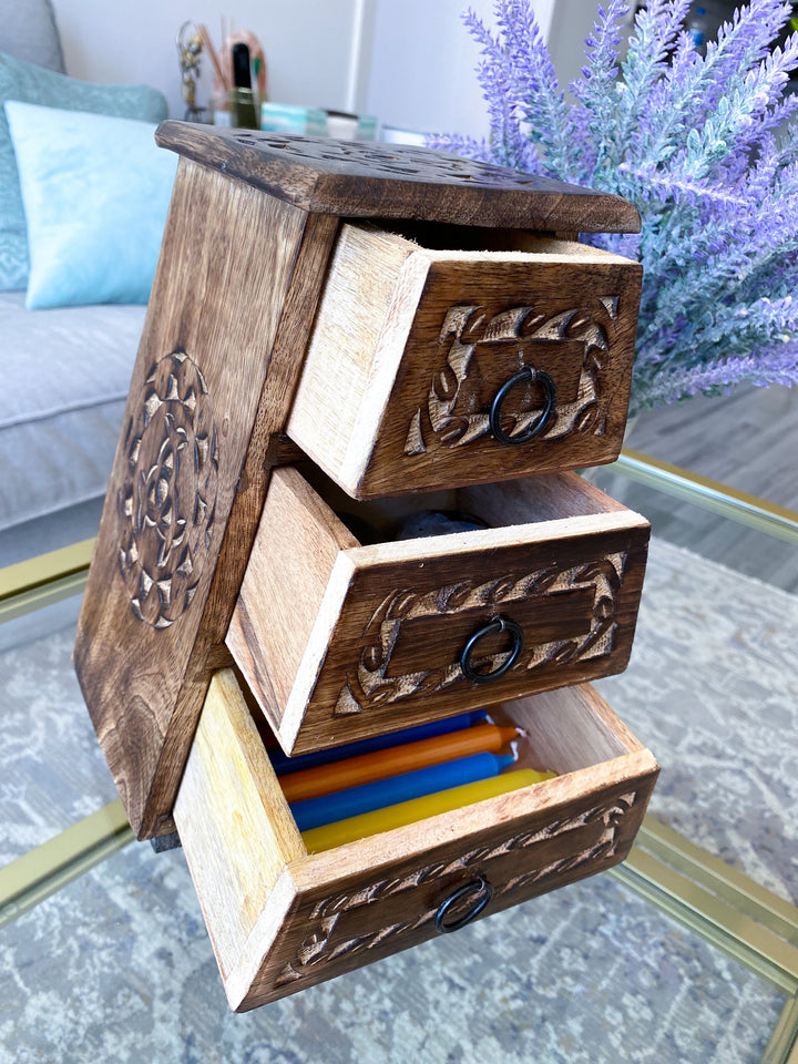Handmade Crystal Chest - Celtic Design - Three Drawers - Altar Décor - Witchy Cabinet