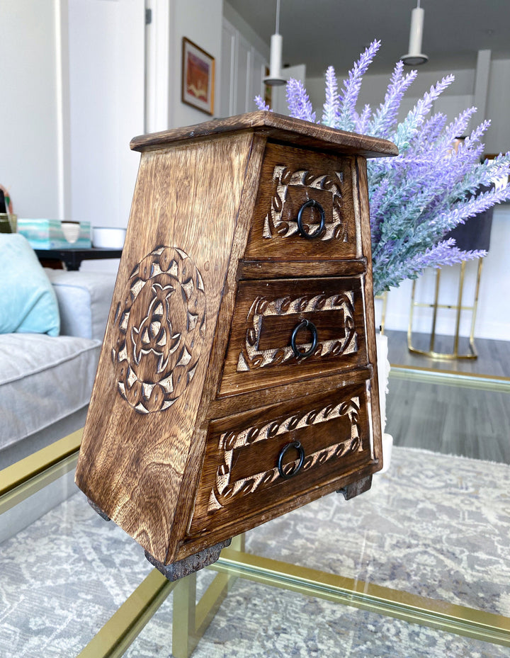 Handmade Crystal Chest - Celtic Design - Three Drawers - Altar Décor - Witchy Cabinet