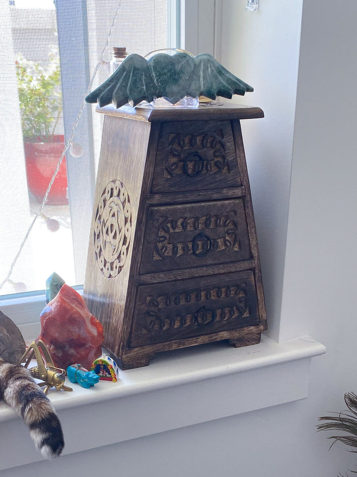 Handmade Crystal Chest - Celtic Design - Three Drawers - Altar Décor - Witchy Cabinet