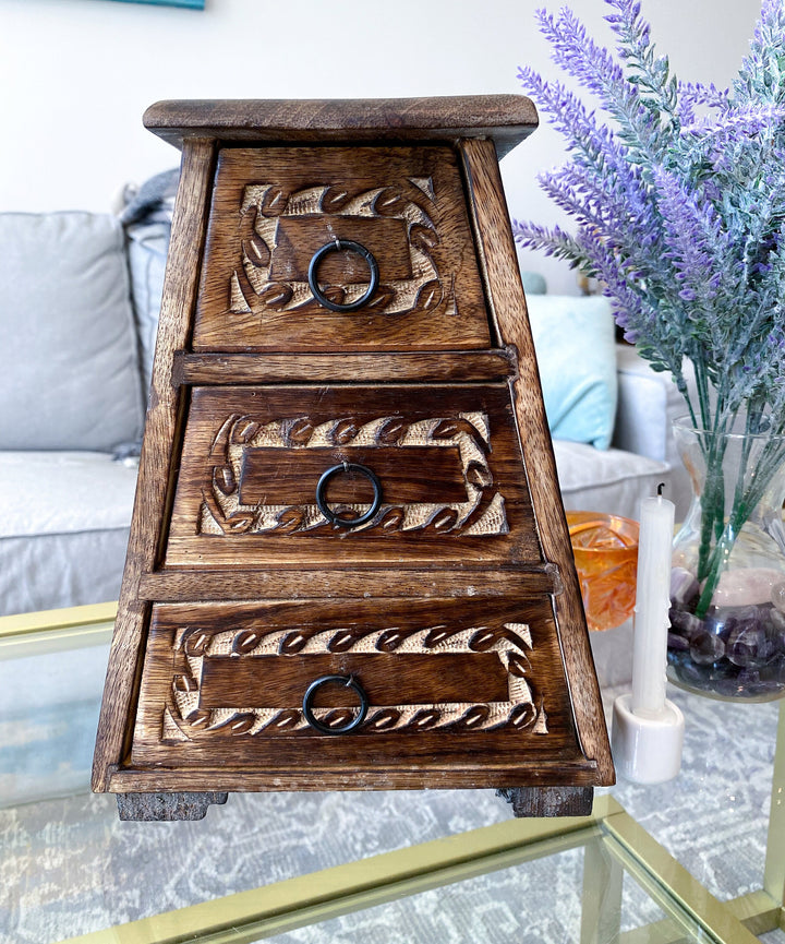 Handmade Crystal Chest - Celtic Design - Three Drawers - Altar Décor - Witchy Cabinet