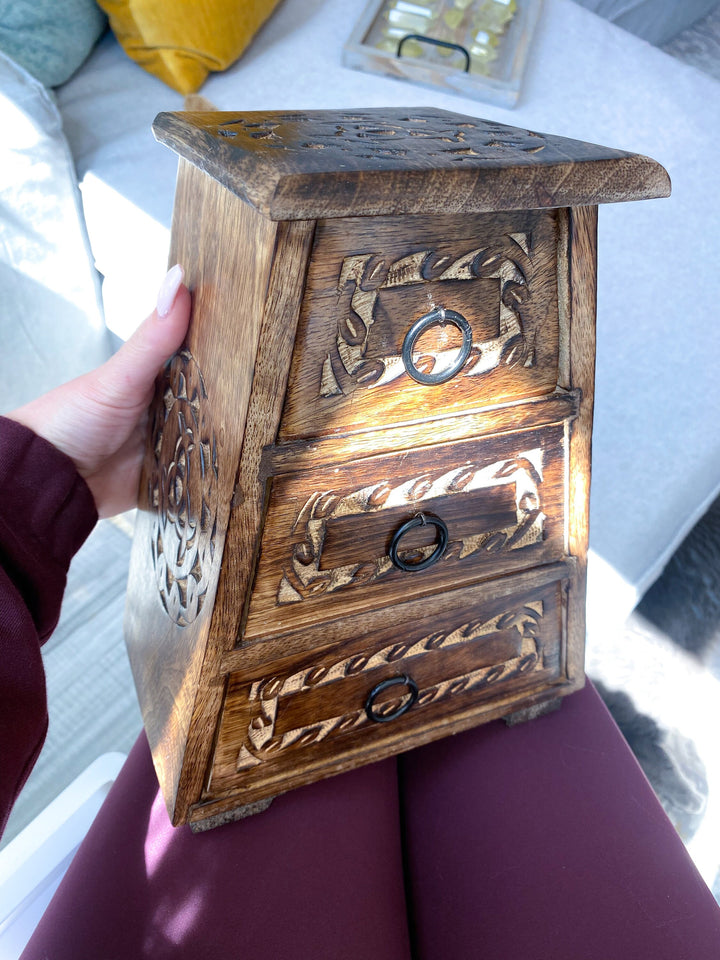 Handmade Crystal Chest - Celtic Design - Three Drawers - Altar Décor - Witchy Cabinet