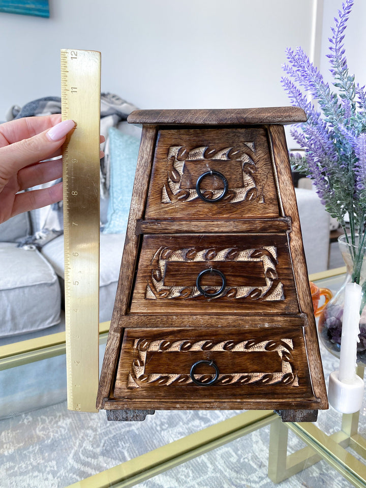 Handmade Crystal Chest - Celtic Design - Three Drawers - Altar Décor - Witchy Cabinet