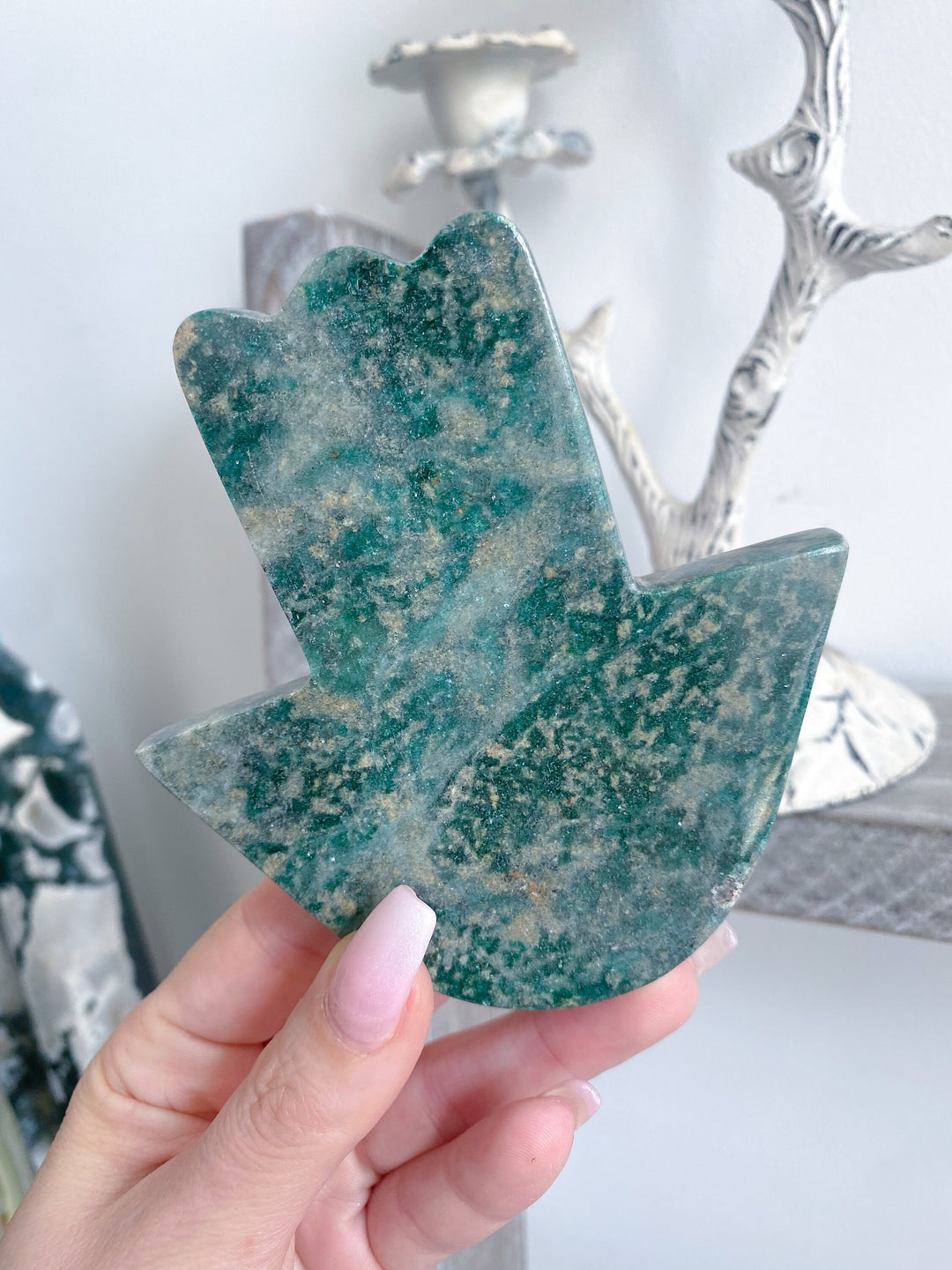 Large Green Aventurine Hamsa Carving